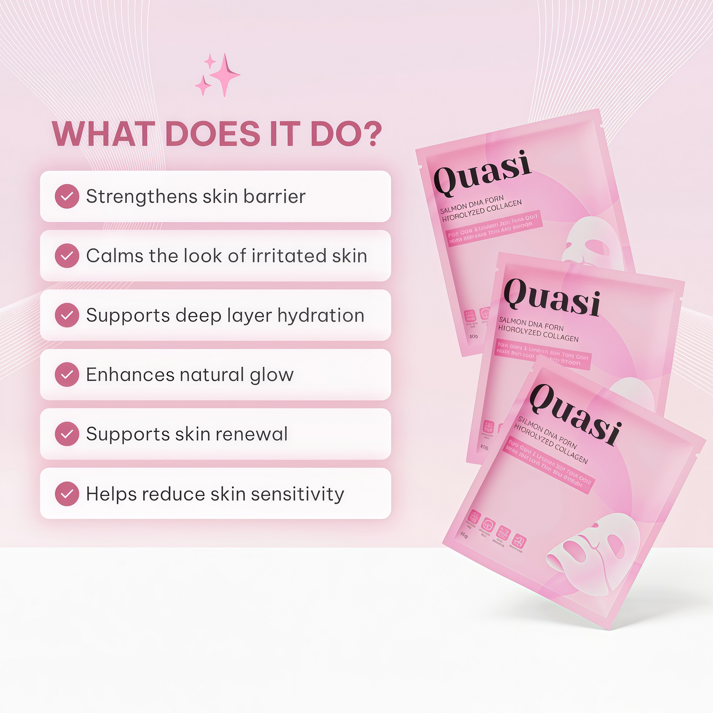 Quasi Salmon PDRN Collagen Mask – Korean Skin care Gel Face Mask for Hydration, Firming & Smoothing Skincare, Collagen Boost & Pore Care – 4 Masks, Non-Irritating, Natural Ingredients