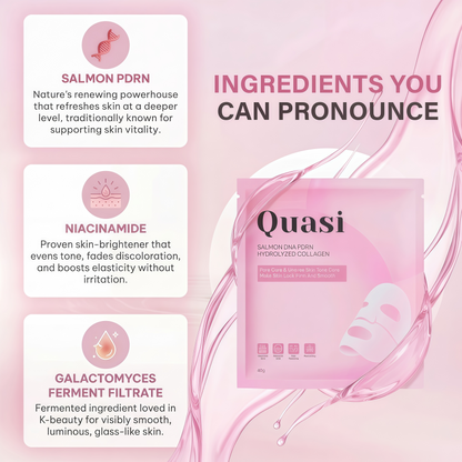 Quasi Salmon PDRN Collagen Mask – Korean Skin care Gel Face Mask for Hydration, Firming & Smoothing Skincare, Collagen Boost & Pore Care – 4 Masks, Non-Irritating, Natural Ingredients